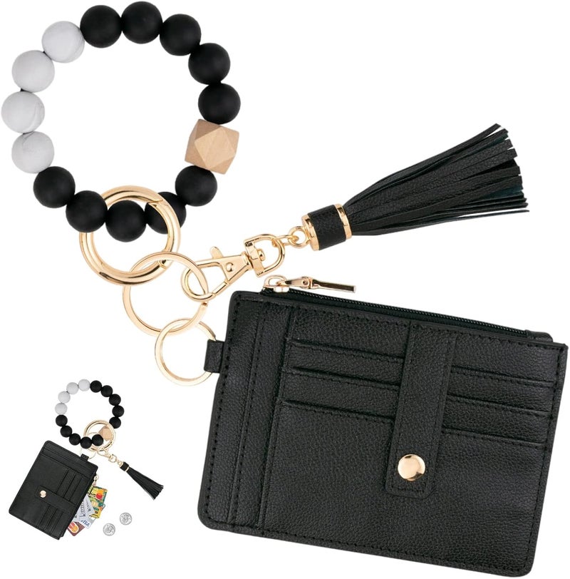 KNGITRYI Wallet Keychain Wristlet for Women,Slim RFID Credit Card Holder Purse Tassel Keychain Bangle Key Ring for Men Women - Image 1